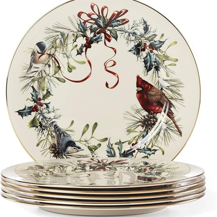 Lenox 835219 Winter Greetings 6-Piece Dinner Plate Set, 10.75', Christmas Drinkware, Holiday Hosting