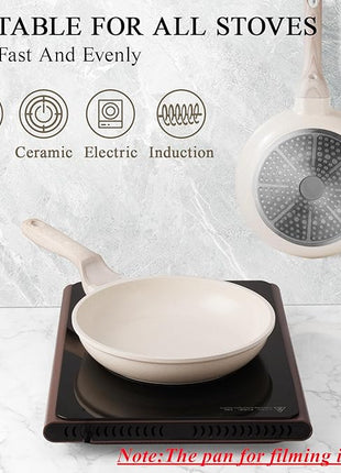 Induction Ceramic Nonstick Frying Pan,Light Weight Skillet,Healthy Non Toxic Omelet Pan,All Stoves Compatible Egg Pan (white, 8inch)