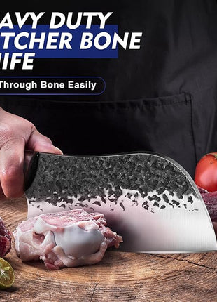 8PCS Chef Butcher Fish Knife Set for Meat Cutting with Roll Bag, Hand Forged Meat Cleaver Knife Boning Carving Knife Set for Home、Camping、BBQ