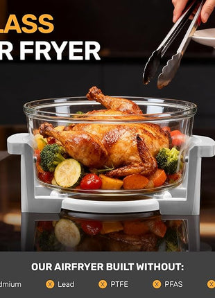 Big Boss 16Qt Large Glass Air Fryer Non Toxic – Family Sized Large Halogen Oven Cooker with 3 Cooking Sections, Stainless Steel Racks, French Fries, Chicken, No Preheat, Self Cleaning, Dishwasher Safe