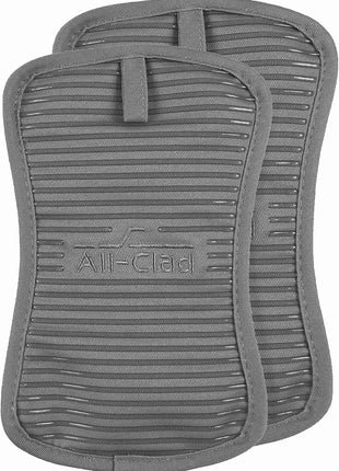 All-Clad Premium Pot Holder & Heating Pad, (2-Pack) Heat Resistant to 500 Degrees, 100% Cotton 10"x6.25" for Kitchen and Barbeque, Pewter