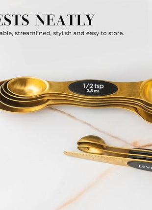 Magnetic Measuring Spoons Set – Stainless Steel Gold Measuring Spoons for Cooking and Baking – Cute and Durable Gold Kitchen Accessories - Great for Gifting