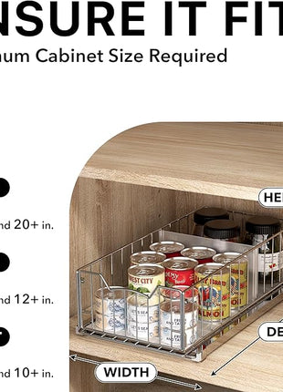 Simple Houseware Pull-Out Cabinet Sliding Basket Organizer, 17.2" D x 9.7" W x 5" H – Chrome Finished, Ideal for Kitchen and Bathroom Cabinet Storage, Under Sink or Pantry Organization