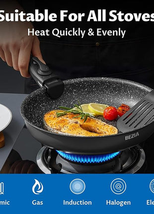 BEZIA Induction Cookware Set 10 Pieces, Nonstick Pots and Pans Set with Removable Handles, for All Hobs, Stackable Design, Dishwasher/Oven Safe, PFAS Free