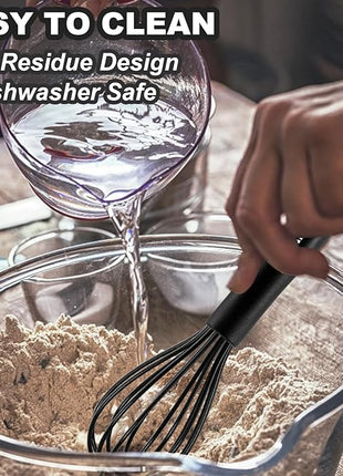 Anaeat 9" Silicone Balloon Whisk, Perfect for Non-Stick Cookware, Milk and Egg Beater Blender, Heat Resistant Kitchen Whisks for Whisking, Cooking, Baking, Beating, Frothing & Stirring (Black)