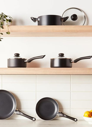 Amazon Basics Non Stick Kitchen Cookware 8-Piece Set, Non-Induction, Includes Pots and Pans, Black