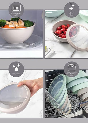 COOK WITH COLOR Nesting Mixing Bowls - 12 Piece Plastic Bowl Set with Lids, Microwave Safe (Mint Ombre)