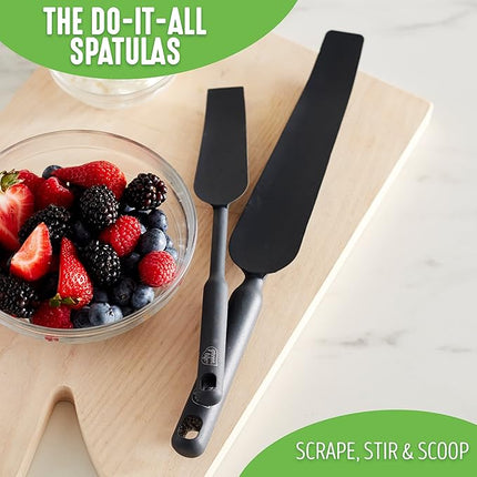 GreenLife Cooking Tools and Utensils, Easy Reach Silicone Spatula Set for Baking Mixing and Stirring, Heat and Stain Resistant, Dishwasher Safe, Grey