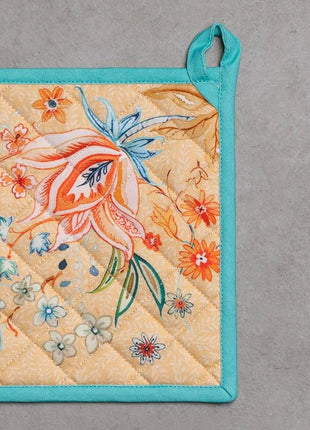 Maison d' Hermine Pot Holders 100% Cotton Heat Resistant Potholders 8" x 8" Hot Pads with Loop BBQ, Cooking, Baking, Grilling, Kitchen, Handling Hot Pans Spring/Summer (Pack of 1, Luxury Loft – Peach)