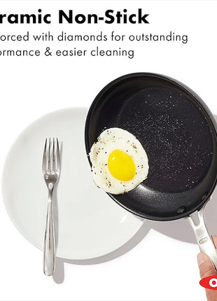 OXO Enhanced 8" Frying Pan Skillet, PFAS-Free Ceramic Nonstick, Durable Hard Anodized Cookware, Scratch Resistant, Stainless Steel Handle, Good Grips, Dishwasher Safe, Oven safe, Black