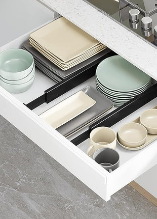 BAMEOS Drawer Dividers Bamboo Separators Organization Expandable Organizers for Kitchen Bedroom Bathroom Dresser Office 4-pack