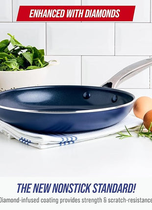 Blue Diamond 12" Nonstick Frying Pan Skillet, Diamond Infused PFAS & PTFE-Free Ceramic Pot, Dishwasher & Oven Safe, Stay Cool Handle, Durable Non Toxic Metal Utensil Safe, Egg & Omelet Pan, Blue