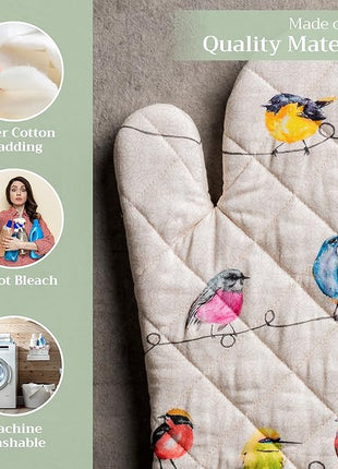 Maison d'Hermine Oven Gloves 100% Cotton Oven Mitt 7" x 13" with Loop Heat Resistant, BBQ, Cooking Gloves, Baking, Grilling, Kitchen, Handling Hot Pans Spring/Summer (Pack of 1, Birdies On Wire)