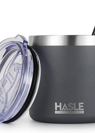 HASLE OUTFITTERS 10oz Insulated Tumblers with Lid and Straw,Stainless Steel Tumbler Travel Coffee Mug,Double Wall Reusable Tumbler Cup for Iced and Hot Drinks(Charcoal Gray,1 Pack)