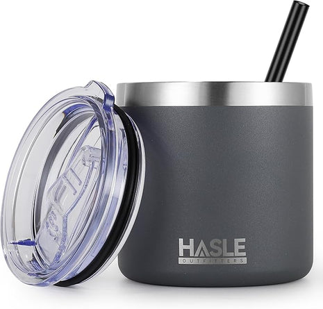 HASLE OUTFITTERS 10oz Insulated Tumblers with Lid and Straw,Stainless Steel Tumbler Travel Coffee Mug,Double Wall Reusable Tumbler Cup for Iced and Hot Drinks(Charcoal Gray,1 Pack)