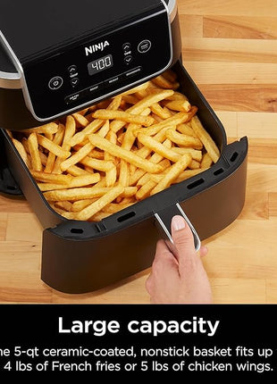 Ninja | Air Fryer | 4-in-1 Pro Air Fry, Roast, Reheat, Dehydrate | 5QT Capacity fits up to 4lbs of French Fries | 400F Max Temp | Nonstick Basket & Crisper Plate | 120V | Grey | AF141