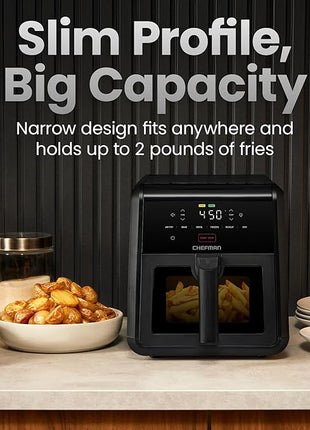 Chefman Air Fryer TurboFry 7-Qt, 6-in-1 High-Powered 450°F Cooking for Crispier Results, Compact Space-Saving Design, Air Fry, Bake, Broil, Reheat, Dehydrate, Defrost, Fast & Even Cooking – Black