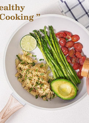 12 Pcs Pots and Pans Set, Nonstick Cookware Sets White Granite Induction Cookware, Non-toxic Healthy Non Stick Kitchen Cooking Set with Frying Pans Set, Saucepans,Steamer (PFAS, PFOA, PFOS Free)