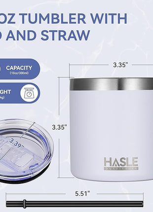 HASLE OUTFITTERS 10oz Insulated Tumblers with Lid and Straw,Stainless Steel Tumbler Travel Coffee Mug,Double Wall Reusable Tumbler Cup for Iced and Hot Drinks(White,6 Pack)