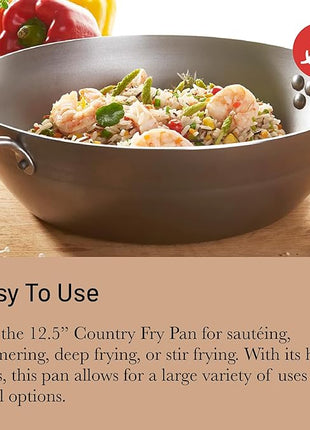 de Buyer MINERAL B Carbon Steel Country Fry Pan - 12.5” Diameter, 8.9” Cooking Surface - Ideal for Sauteing, Simmering, Deep Frying, Stir Frying, One-Pan Meals - PFAS, PFOA, PFOS Free - Made in France