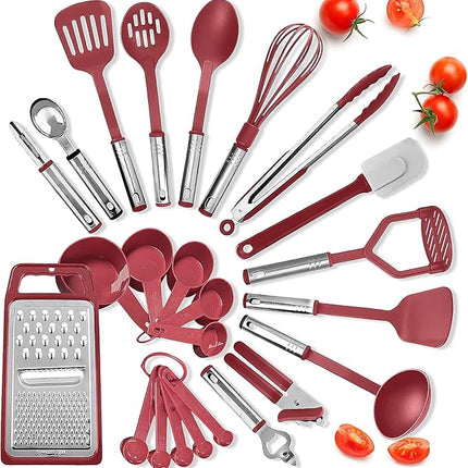 Eatex Nonstick Bakeware Sets with Baking Pans Set, 39 Piece Baking Set with Muffin Pan, Cake Pan & Cookie Sheets for Baking Nonstick Set, Steel Baking Sheets for Oven with Red Kitchen Utensils Set
