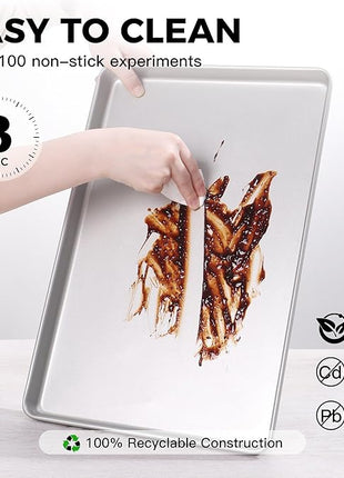 HONGBAKE Half Baking Sheet Pan Set of 2, Nonstick Cookie Sheet for Oven, Heavy Duty 1/2 Commercial Cookie Trays, Dishwasher Safe - Silver