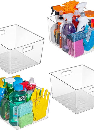 ClearSpace Clear Plastic Storage Bins – XL 4 Pack Perfect for Kitchen,Fridge, Pantry Organization, Cabinet Organizers