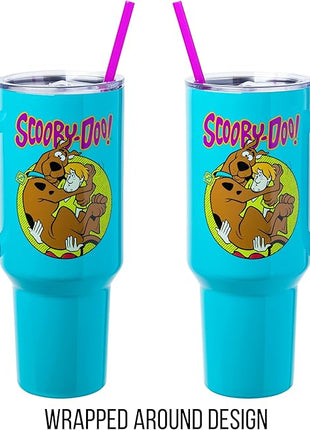 Silver Buffalo Scooby-Doo Featuring Scared Shaggy and Scooby Stainless Steel Tumbler with Handle and Straw, Fits in Standard Cup Holder, 40 Ounces