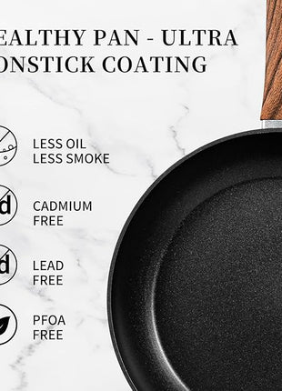 Innwewell 11 inch Nonstick Frying Pan, Non Stick Frying Pan Large Skillet Pan Omelette chef's Pan, Induction Compatible, No Toxic & PFOA Free, Black