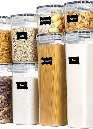 CHEFSTORY Airtight Food Storage Containers with Lids, 8 PCS Plastic Storage Canisters for Kitchen & Pantry Organization,Dry Food Canisters for Flour, Sugar and Cereal