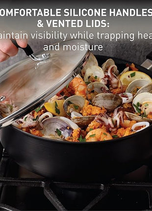 T-fal Ultimate Hard Anodized Nonstick Cookware Set 12 Piece, Oven Broiler Safe 400F, Lid Safe 350F, Kitchen Cooking Set w/Fry Pans, Saucepans, Dutch Oven, Pots and Pans, Dishwasher Safe, Black