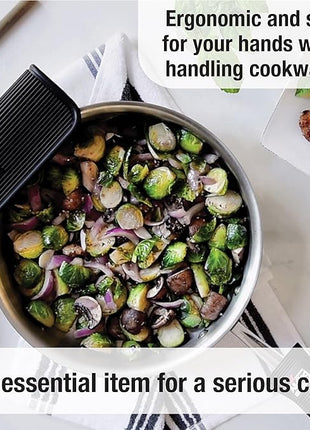 All-Clad Silicone Grip Set: 100% Silicone Flexible & Heat Resistant Ribbed Grip Set - Perfect for Cast Iron, Steel, or Glass, (2-Piece), Black/Grey