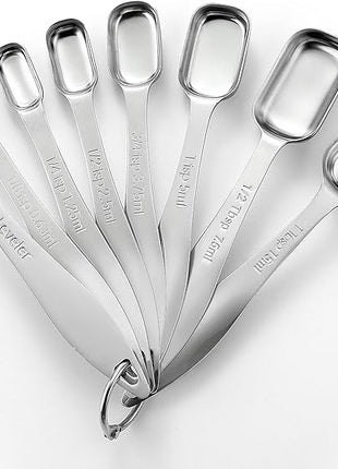 Spring Chef Stainless Steel Measuring Spoons Set of 8 with Leveler, Metal Teaspoon & Tablespoon Measuring Spoons for Dry & Liquid Ingredients, Fits in Spice Jars - Kitchen Gadgets For Baking & Cooking