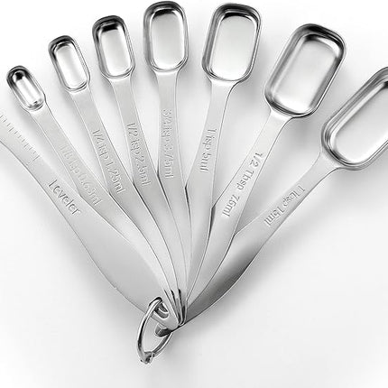 Spring Chef Stainless Steel Measuring Spoons Set of 8 with Leveler, Metal Teaspoon & Tablespoon Measuring Spoons for Dry & Liquid Ingredients, Fits in Spice Jars - Kitchen Gadgets For Baking & Cooking