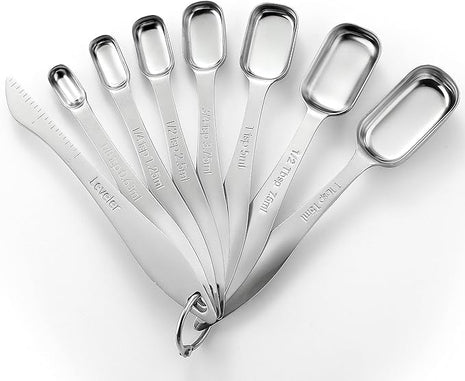 Spring Chef Stainless Steel Measuring Spoons Set of 8 with Leveler, Metal Teaspoon & Tablespoon Measuring Spoons for Dry & Liquid Ingredients, Fits in Spice Jars - Kitchen Gadgets For Baking & Cooking