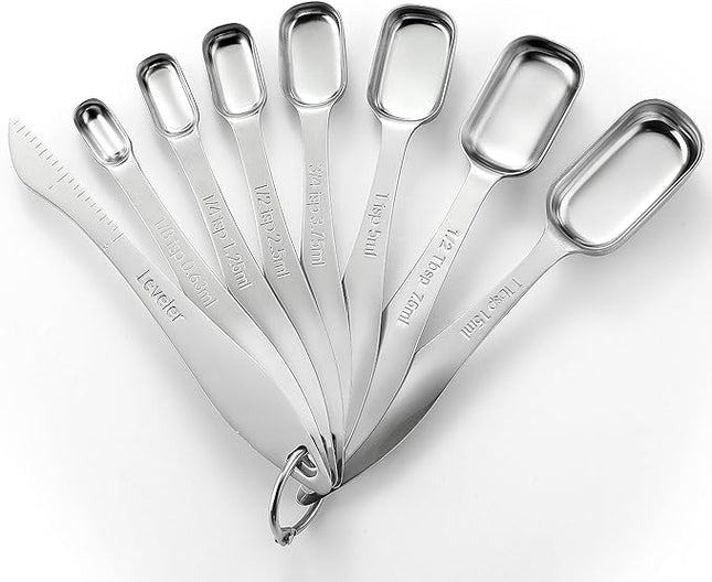 Spring Chef Stainless Steel Measuring Spoons Set of 8 with Leveler, Metal Teaspoon & Tablespoon Measuring Spoons for Dry & Liquid Ingredients, Fits in Spice Jars - Kitchen Gadgets For Baking & Cooking