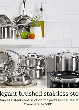 Cuisinart 15 Piece Cookware Set, MultiClad Pro Triple Ply, Silver, MCP-15N