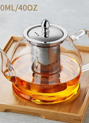 1200ml Glass Teapot with Removable Infuser, Stovetop Safe Tea Kettle, Blooming and Loose Leaf Tea Maker Set
