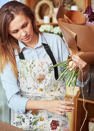 Britimes Apron Home Kitchen Cooking Baking Gardening for Women Men With Pockets Wildflower Flower Floral Boho Butterfly Hydrangea 32x28 inch