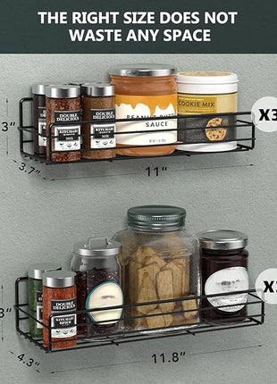 Moforoco Spice Rack Organizer Wall Mount (6Pack), Hanging Black Spice Pantry Organization Storage Shelf, Farmhouse Seasoning Organizer, Flexible Wall Shelves, Kitchen Essentials Home Decor