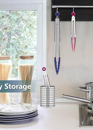 Kitchen Tongs Set of 3, Cooking Tongs with Silicone Tips, Non-Scratch Heat Resistant Tongs for Grilling Cooking BBQ Salad Buffet (Pink/Purple/Navy, 7/9/12 Inch)