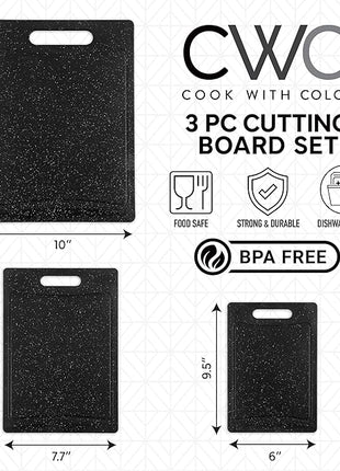COOK WITH COLOR Non-Slip Cutting Board Set – Kitchen Essentials with Easy Grip Handle for Meat, Veggies, and Fruits, 3 Cutting Boards, Speckled Black