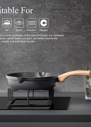 Non Stick Frying Pan Set - YIIFEEO Granite Skillet Set with 100% PFOA & PTFE Free, Induction Egg Omelette Pans for Cooking Pan Set, Cookware Set Nonstick Pots and Pans Set Gift for Women