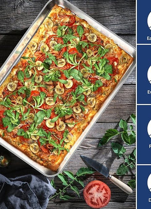 P&P CHEF 17.3 Inch Baking Cookie Sheet, Oven Pan Tray Stainless Steel Sheet Pan for Kitchen, Oven Bakeware for Multi Uses, Shiny Look & Dishwasher Safe, Healthy & Heavy Duty, 2Pcs