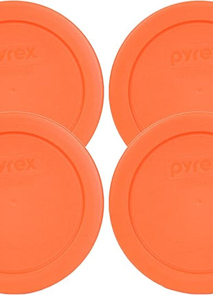 Pyrex 7200-PC Round 2 Cup Orange Storage Lid for Glass Bowls - Original Genuine Pyrex Lids - 4 Pack - Made In The USA
