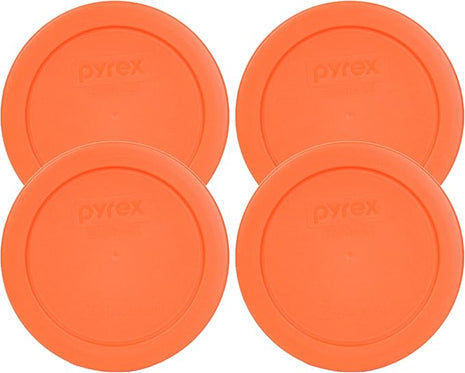 Pyrex 7200-PC Round 2 Cup Orange Storage Lid for Glass Bowls - Original Genuine Pyrex Lids - 4 Pack - Made In The USA