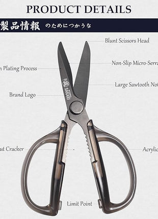 MITSUMOTO SAKARI Heavy Duty Japanese Kitchen Scissors, Multipurpose Detachable Stainless Steel Kitchen Shears, Sharp Cooking Scissors for Meat, Fish, Nuts, Vegetables