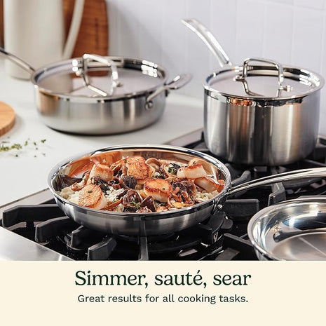 Cuisinart 12-Piece Cookware Set, MultiClad Pro Triple Ply Stainless Steel Cookware Set, Heat Surround Technology, Cool Grip Stick Handles, Oven Safe Up to 500°F, MCPS-12N, Silver