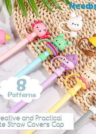 Needbrock 8 PCS Straw Covers Cap for Stanley Cup, Silicone Straw Topper for Stanley 30&40 Oz Tumbler, Cute Straw Caps in Various Shapes Reusable Straw Caps for Stanley Cup Accessories, 10mm