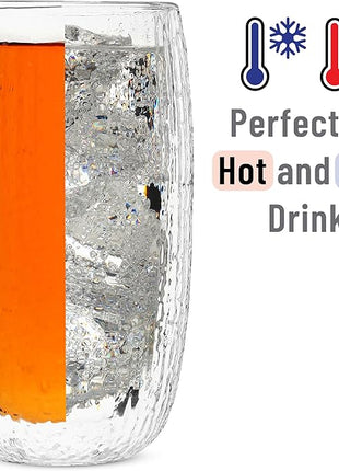 BTaT- Double Wall Glass Coffee Mugs, 4 Pack, 12 oz(350 ml), Double Glass Coffee Cups, Dotted Double Walled Glasses, Latte Glasses